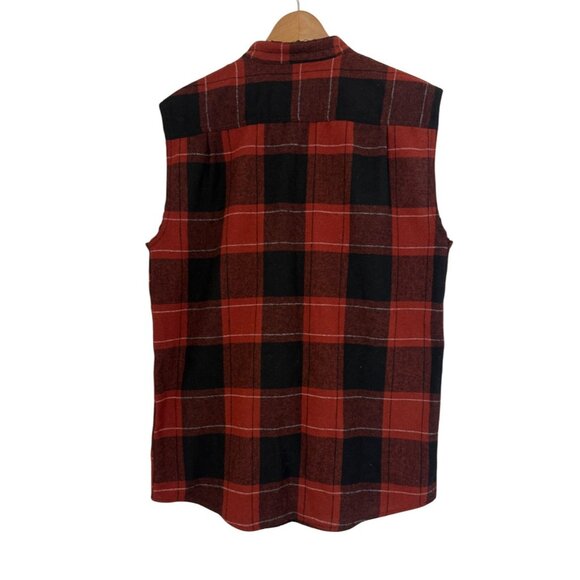ROARK Red & Black Plaid Poly Wool Sleeveless Button-Up Flannel Vest Men's Sz M - Picture 2 of 6
